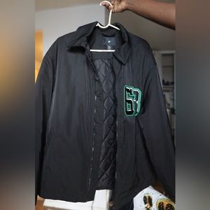 Black and green varsity jacket